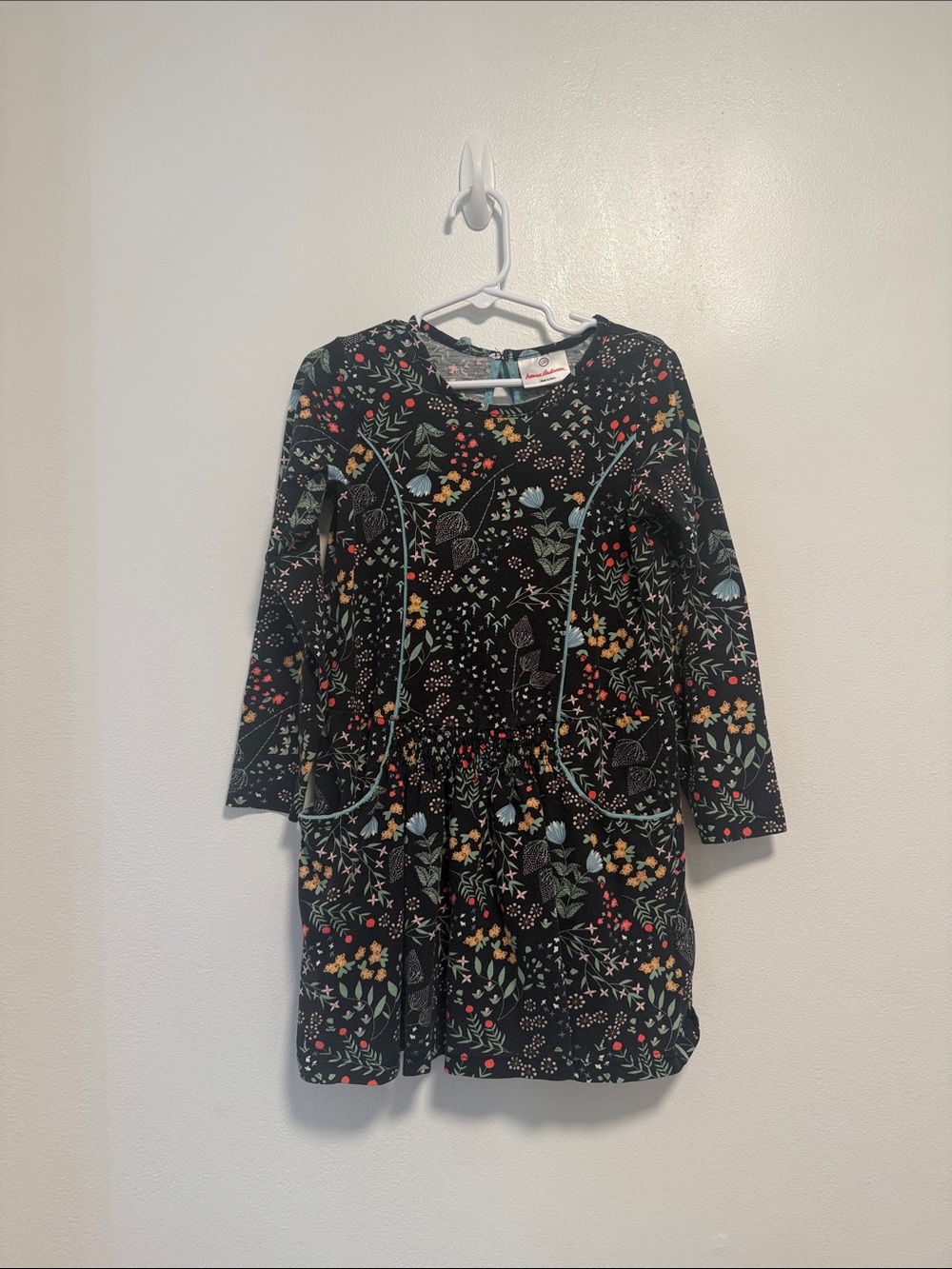 Hanna Andersson Black Floral Long Sleeve Knit Dress with Multicolor Accents